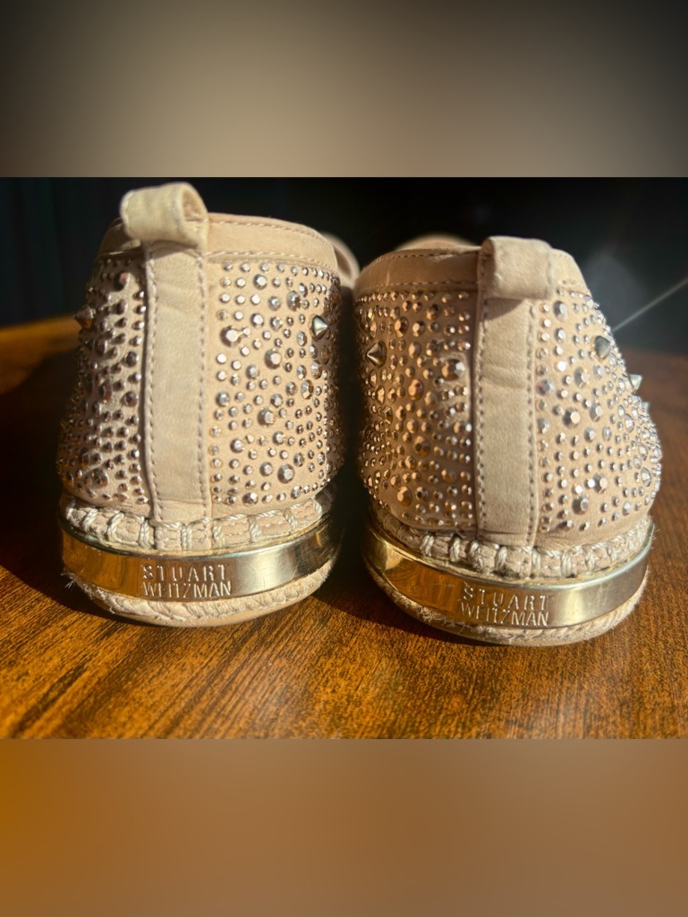STUART WEITZMAN Nude Gold Rhinestone Espadrille Slip-On - Picture 6 of 10